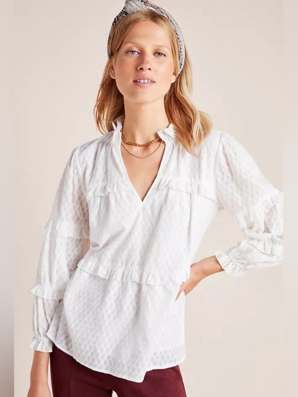 Anthropologie Maeve Angela Peasant Blouse Ivory White Boho Shirt Ruffles Small